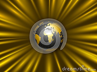 Black, gold earth globe tearing away gravitational space Vector Illustration